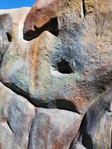 Close up of concrete rock showing hand holds