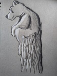 Sketch of bear sitting on log