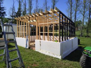 Uncarved Styrofoam base on greenhouse